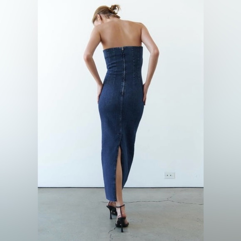 Zara Strapless Denim Midi Dress - Picture 3 of 12